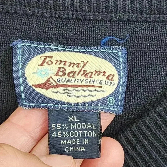 Tommy Bahama Heavy Cotton blend V neck Pullover Men's Black Sweater XL 3512C - Picture 3 of 5